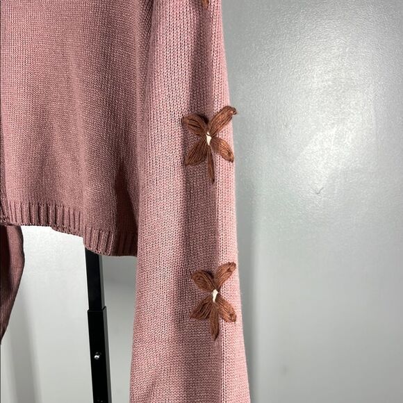 Altar'd State Pink Crew Neck Sweater with Flower Sleeves - Picture 4 of 8